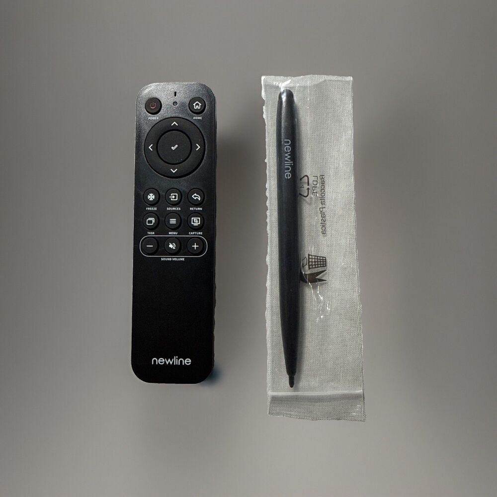 Newline Remote Control and a Newline Stylus for a RS Series Interactive Display.